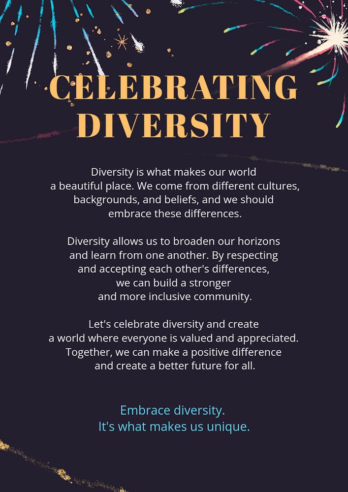 Celebrating diversity poster template, editable text and design