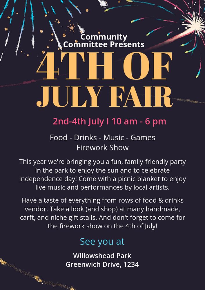 4th of July fair poster template, editable text & design