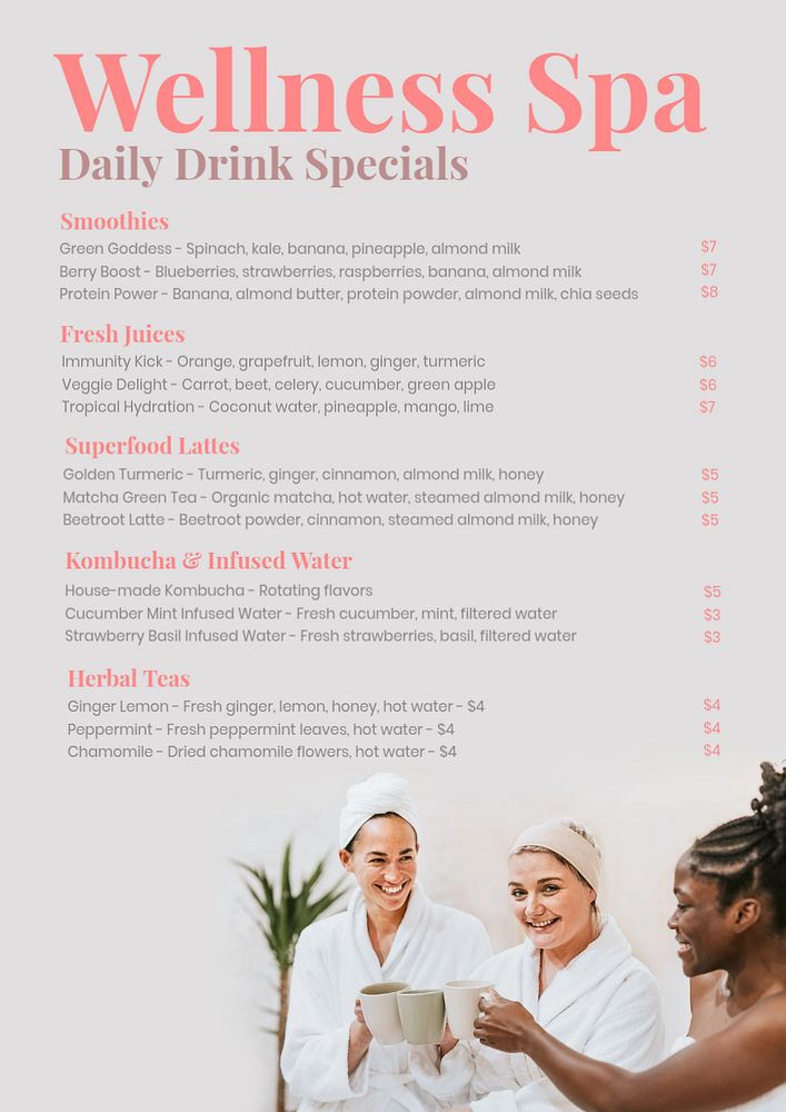 Daily drink specials poster template, editable text and design