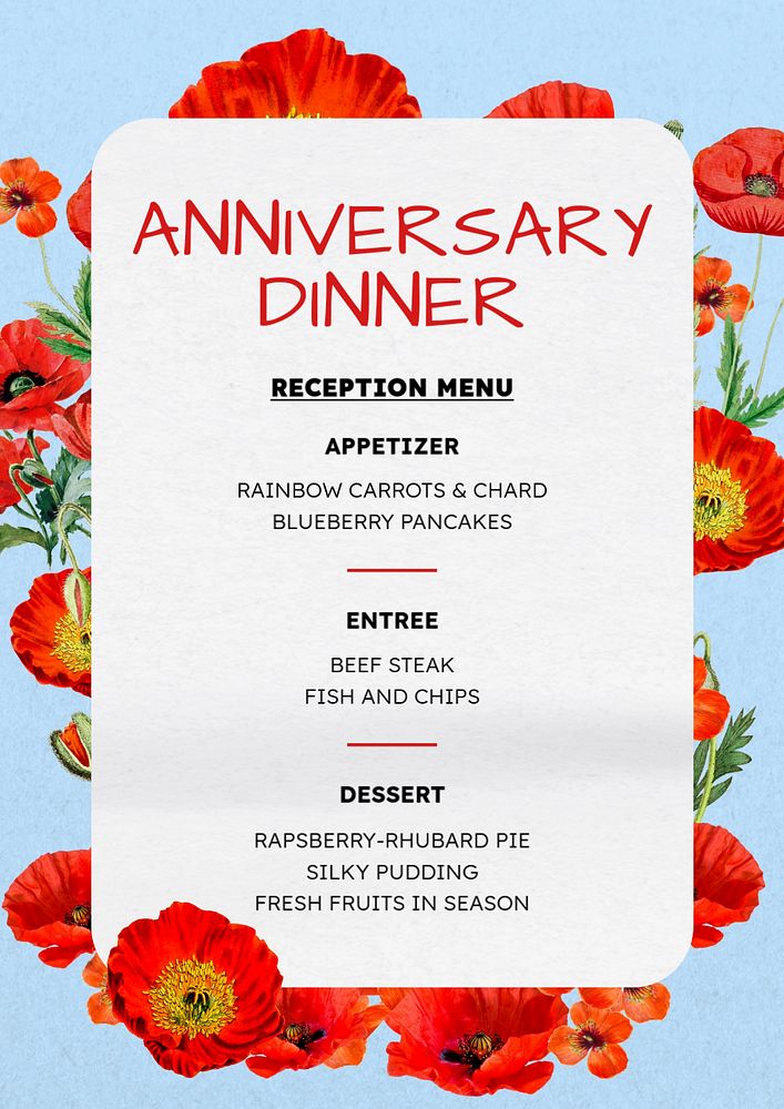 Anniversary dinner poster template, editable text & design