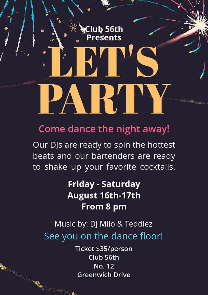 Let's party poster template, editable text & design