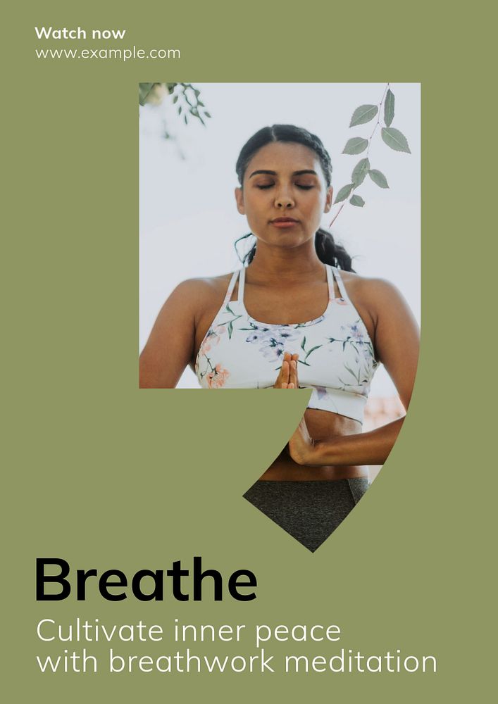 Breathing meditation poster template, editable text and design