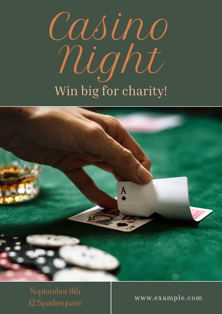 Charity casino night  poster template, editable text and design