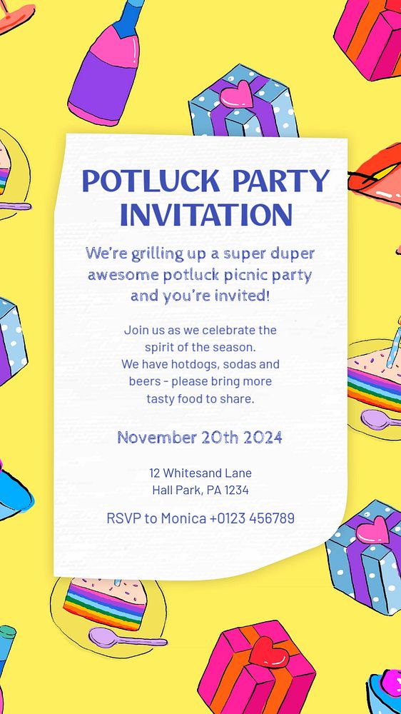 Potluck party Instagram story template, editable text