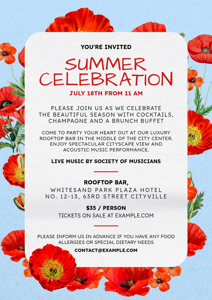 Summer celebration poster template, editable text & design