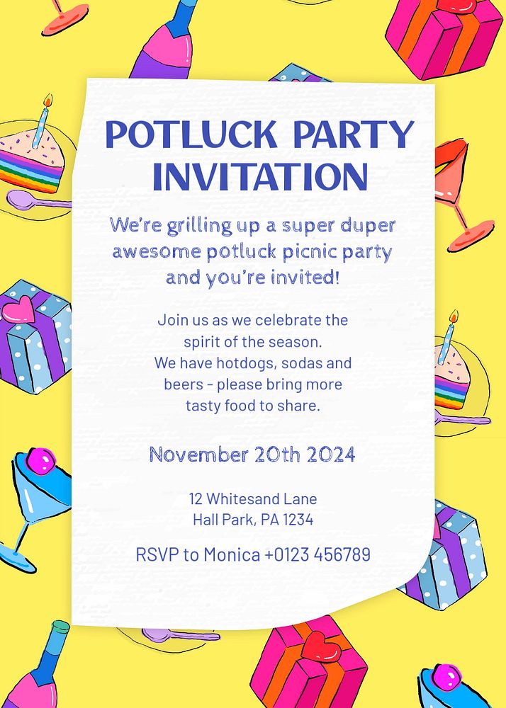 Potluck party flyer template, editable text