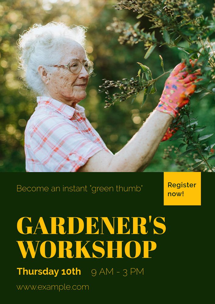 Gardener's workshop poster template, editable text & design