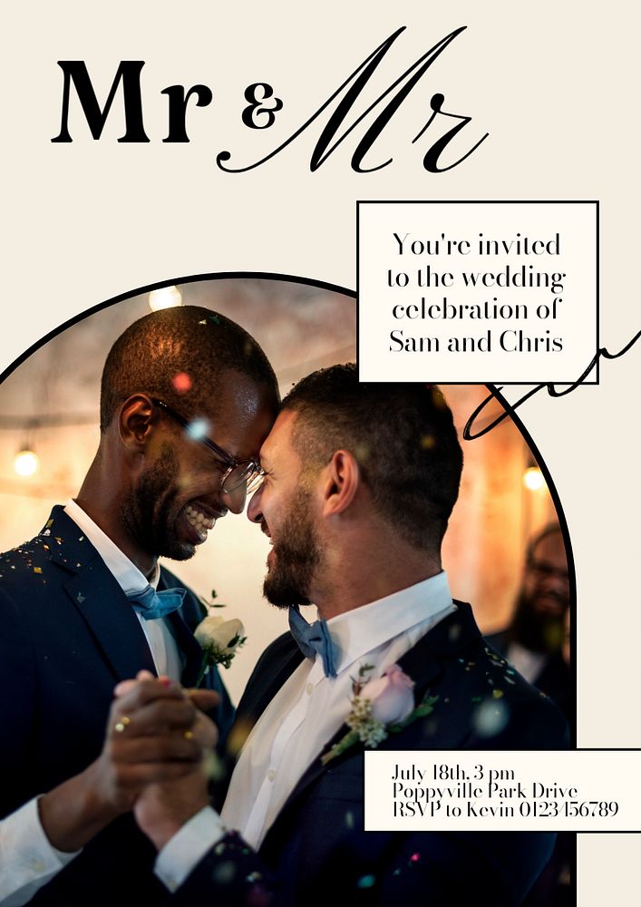 Gay wedding poster template, editable text & design