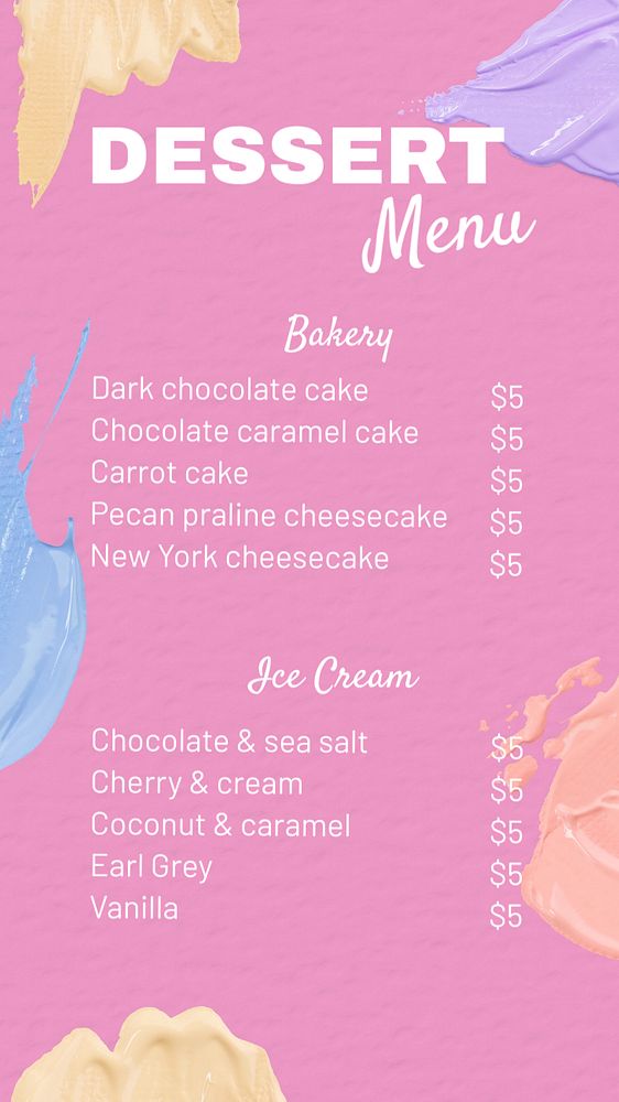 Dessert menu story template, editable social media design