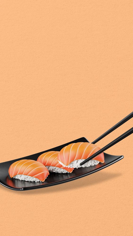 Salmon sushi iPhone wallpaper, 3D Japanese food editable illustration