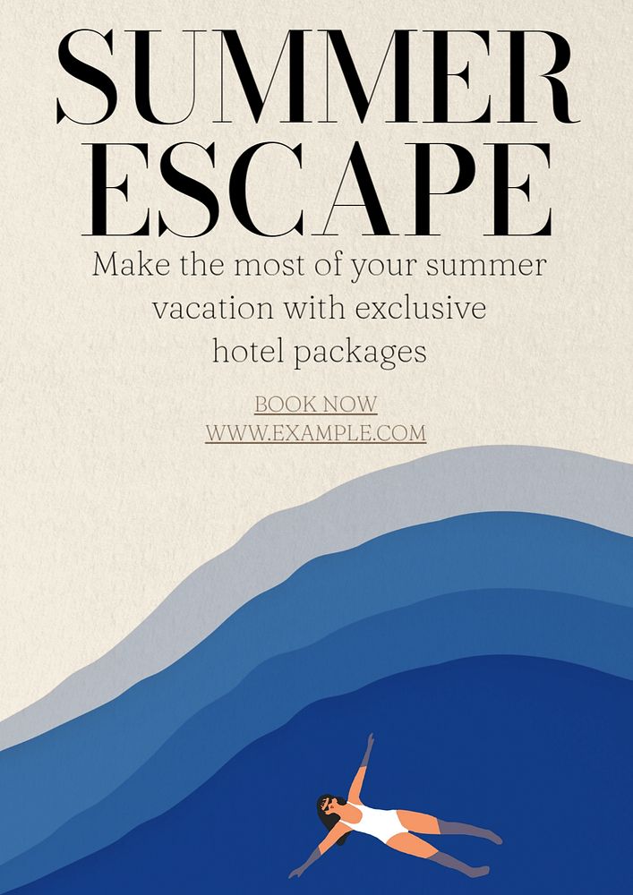 Summer escape  poster template, editable text & design