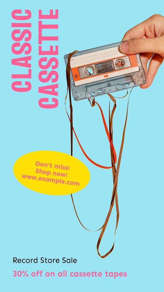 Classic cassette  Instagram story template, editable text