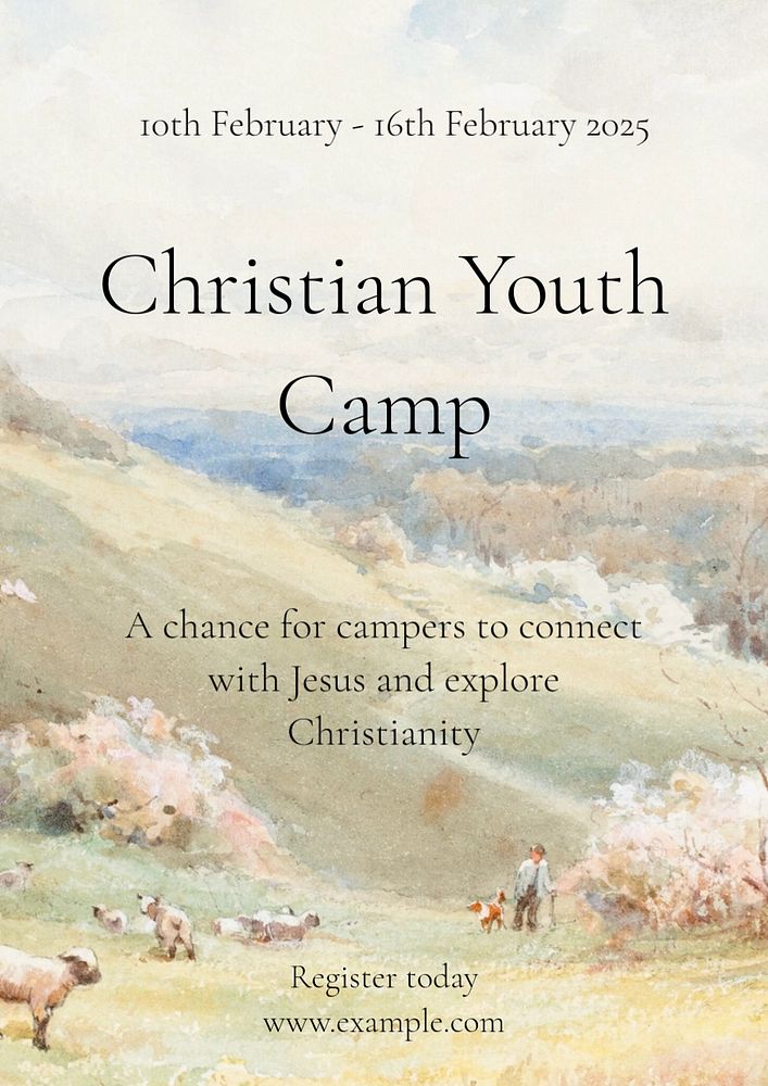 Christian youth camp poster template, editable text & design