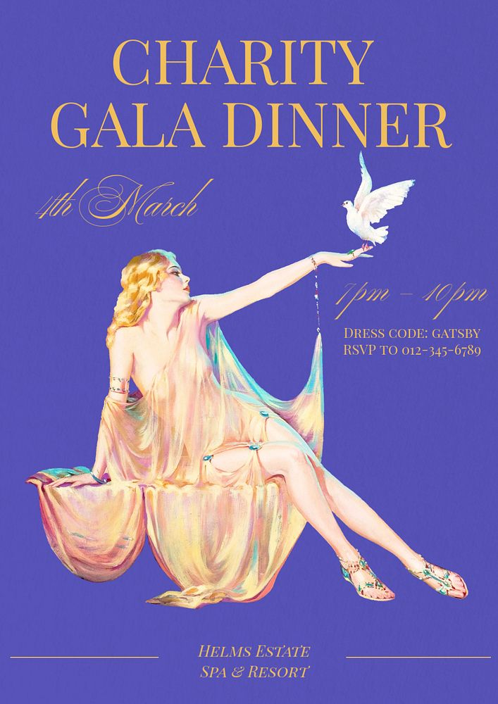 Charity gala dinner poster template, editable text and design