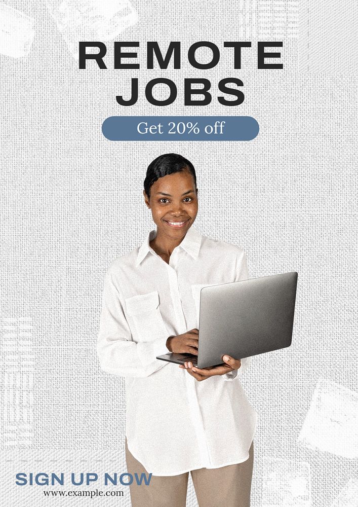 Remote jobs poster template, editable text & design