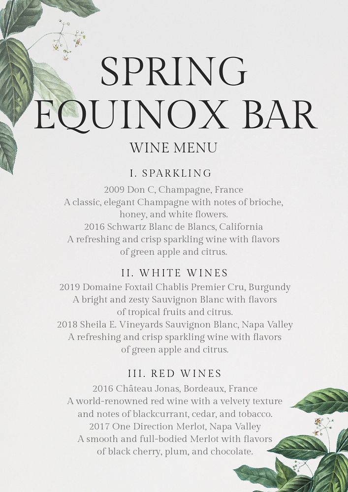 Wine menu poster template, editable text & design