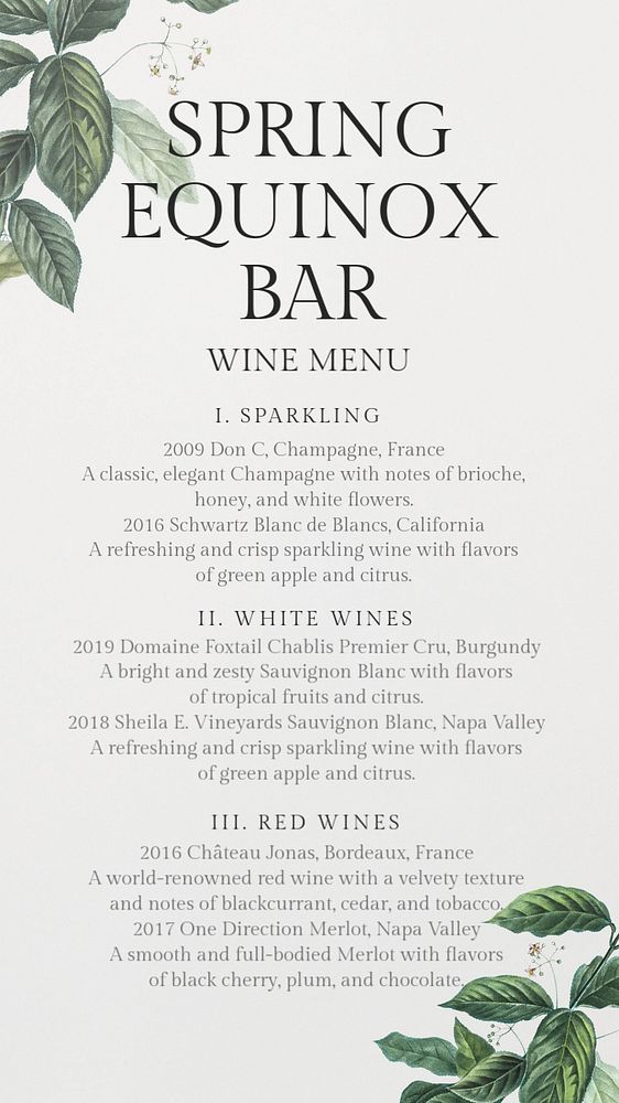 Wine menu Instagram story template, editable text