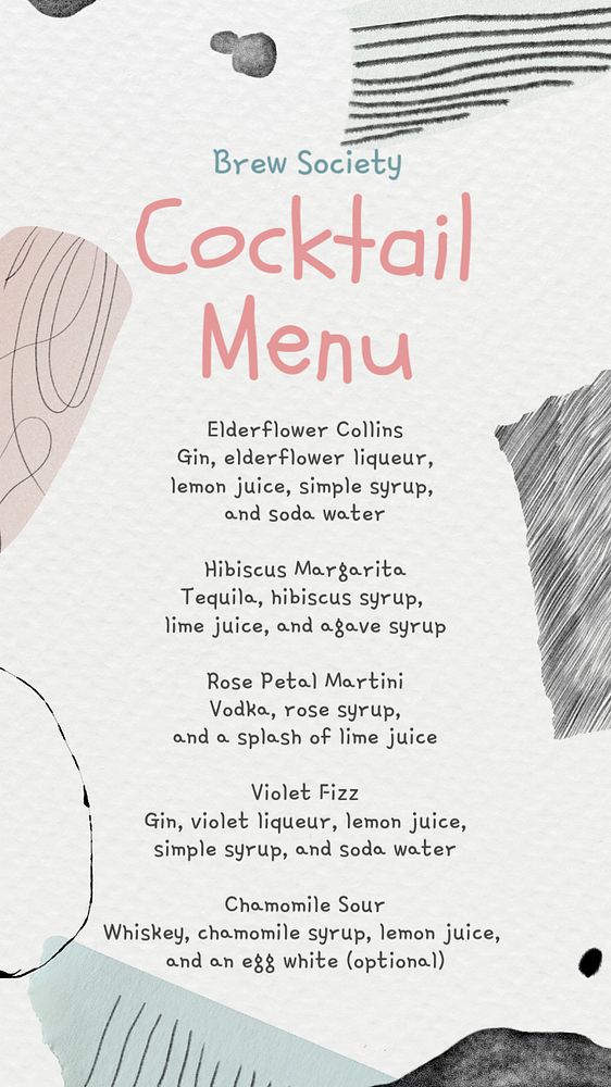 Cocktail menu Instagram story template, editable text