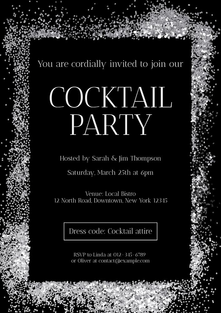 Cocktail party invitation poster template, editable text & design