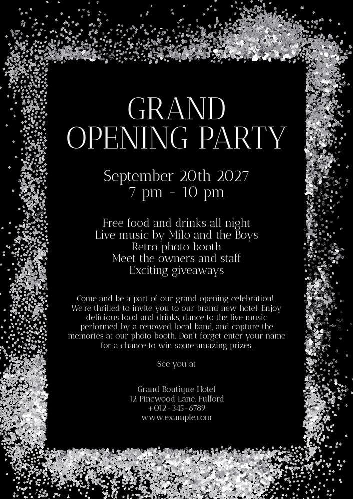 Grand opening party poster template, editable text & design