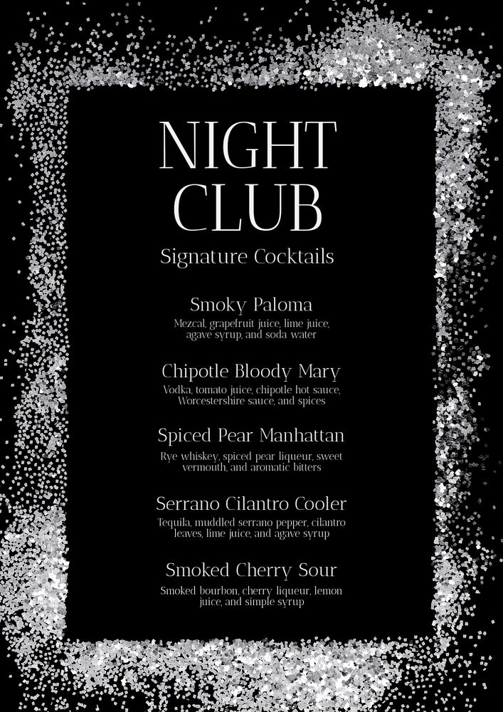 Cocktail menu poster template, editable text & design