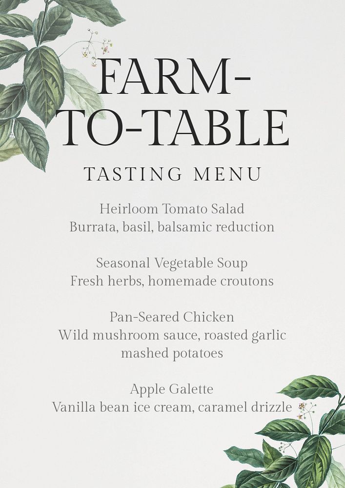 Tasting menu poster template, editable text & design