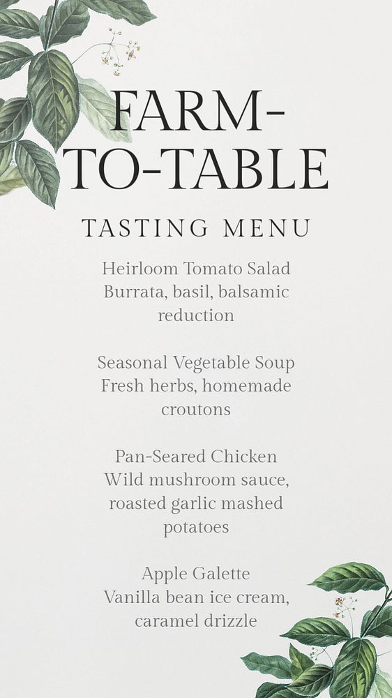 Tasting menu Instagram story template, editable text