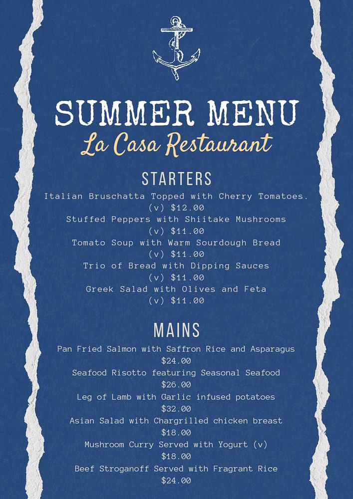 Restaurant menu poster template, editable text & design