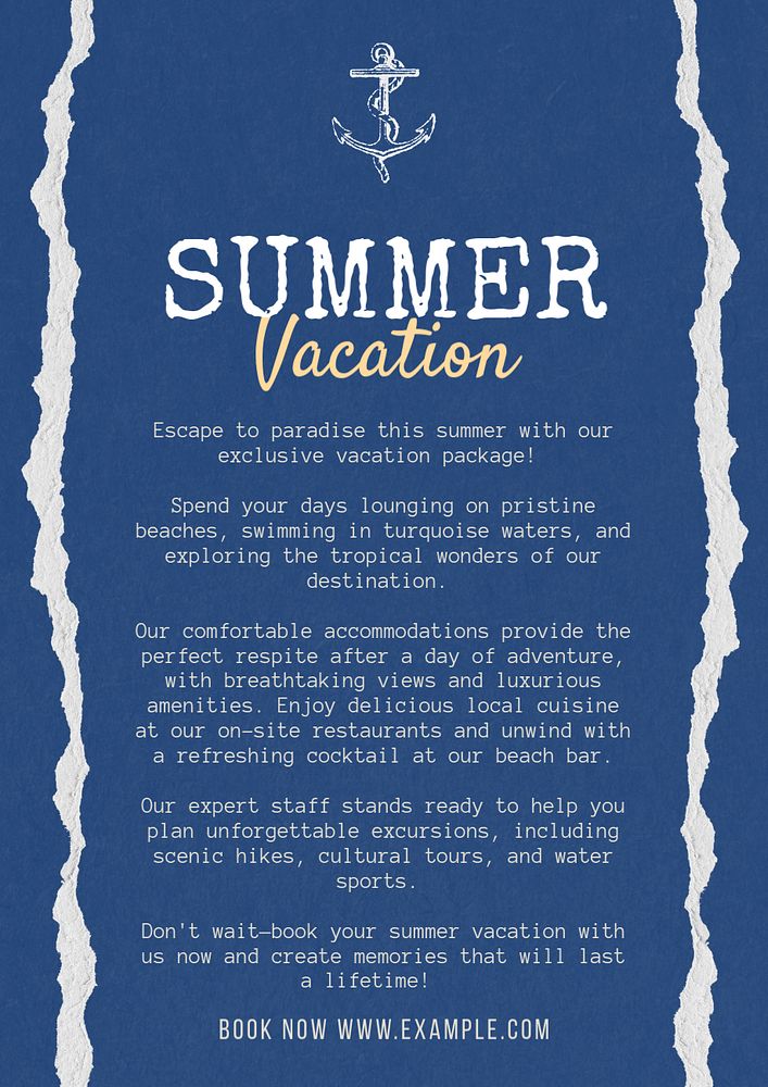 Summer vacation poster template, editable text & design