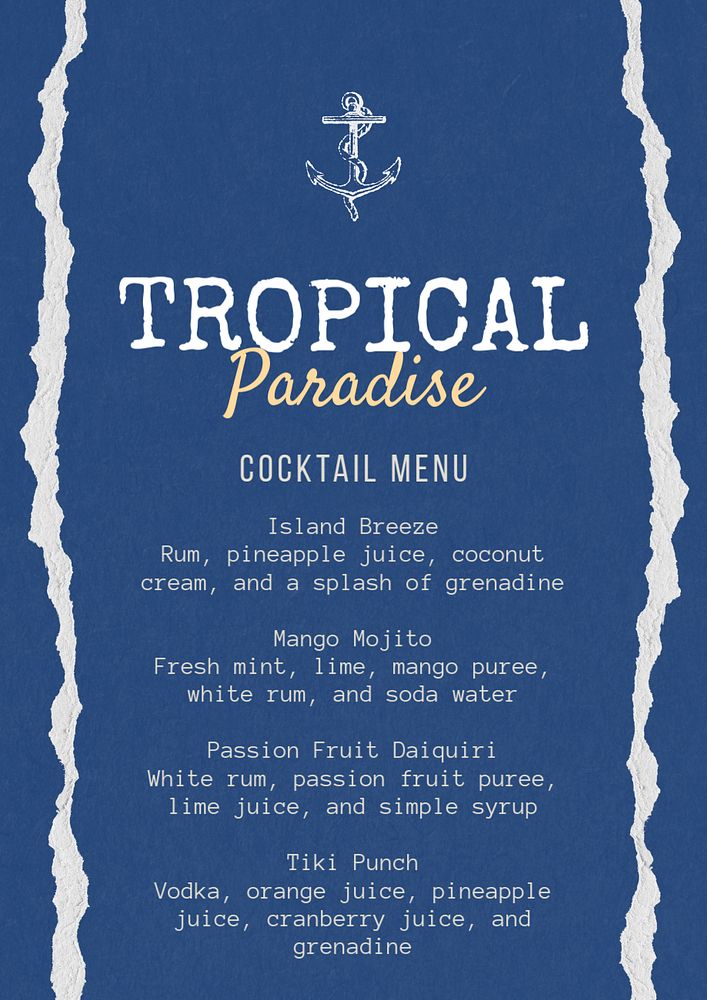 Cocktail menu poster template, editable text & design