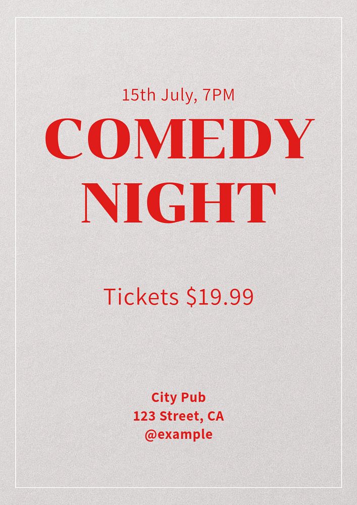 Comedy night poster template, editable text and design