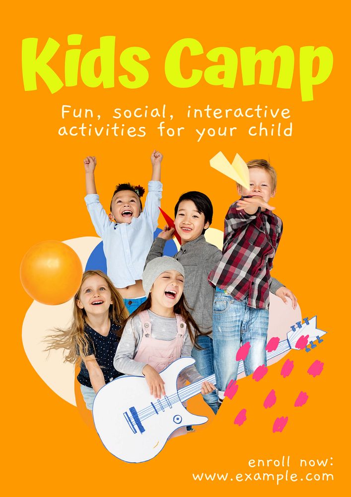 Kids camp poster template, editable text & design