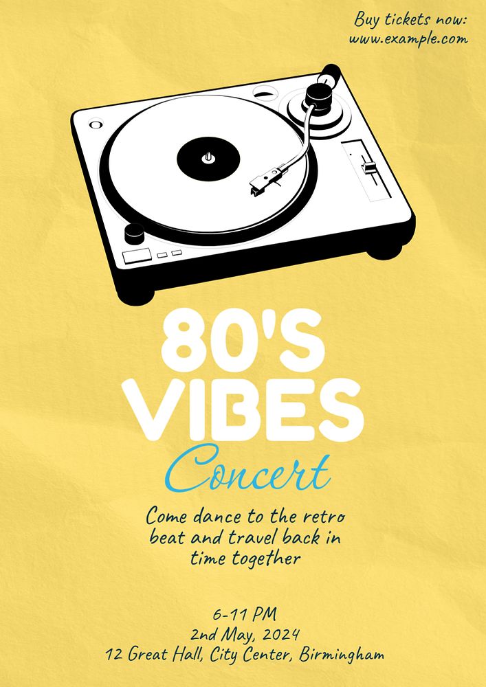 80's vibes concert poster template, editable text & design