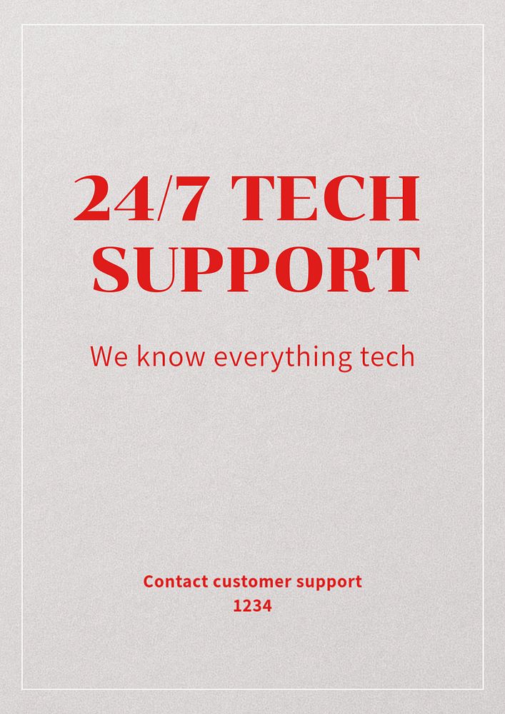 24/7 tech support poster template, editable text and design