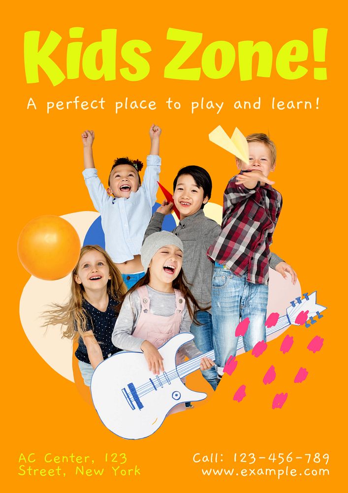 Kids zone poster template, editable text & design