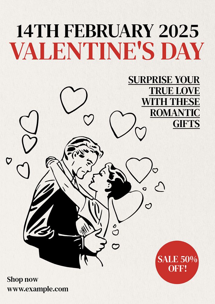 Valentine's day sale poster template, editable text & design