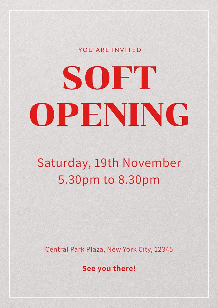 Soft opening poster template, editable text and design