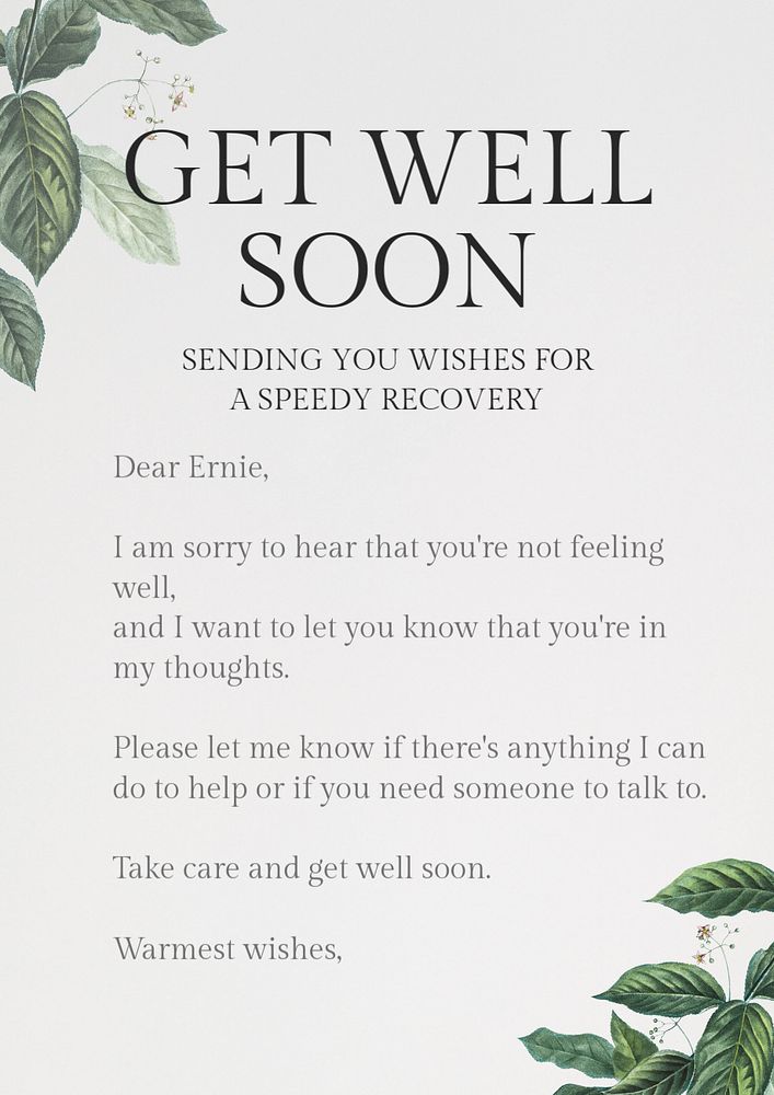 Get well soon poster template, editable text & design