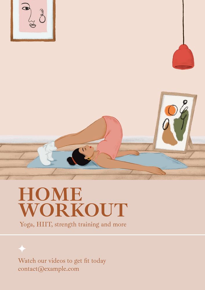 Home workout videos poster template, editable text & design