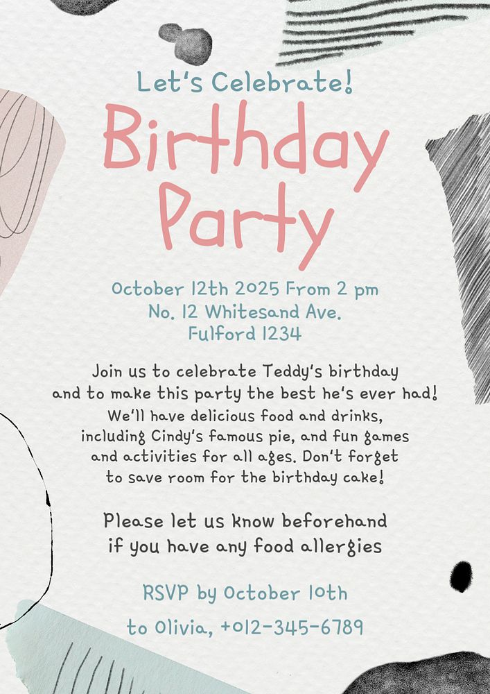 Birthday party poster template, editable text & design