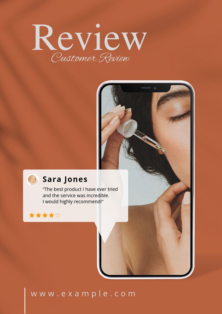 Beauty product review poster template, editable text and design