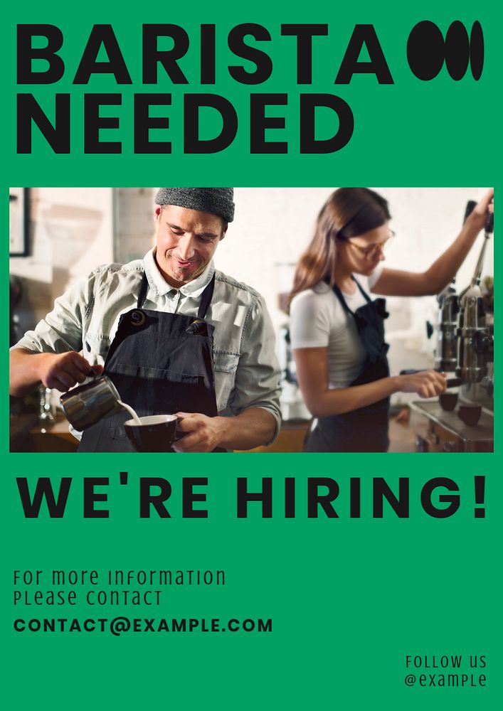 Barista needed poster template, editable text & design