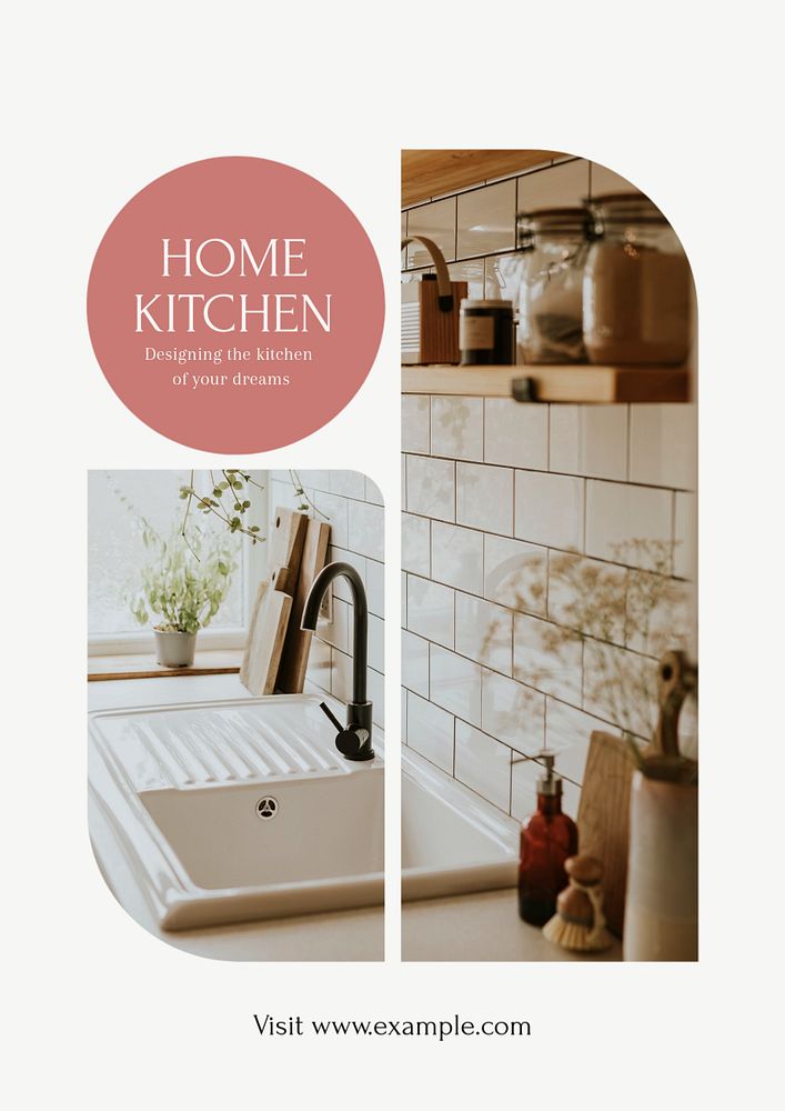 Home kitchen design poster template, editable text & design