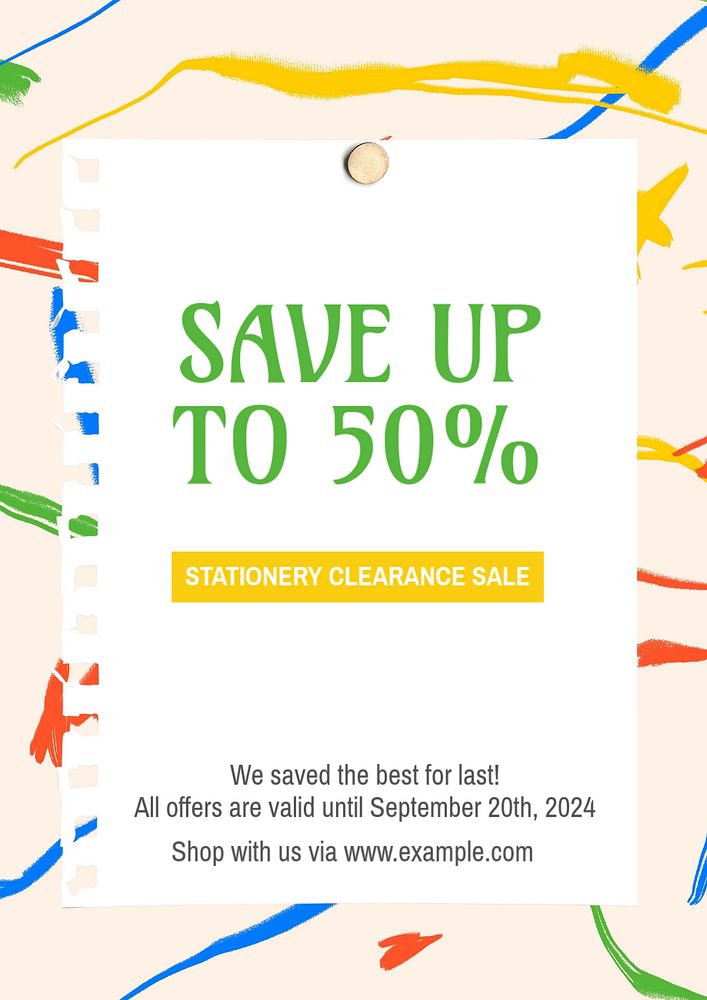 Stationery clearance sale poster template, editable text and design