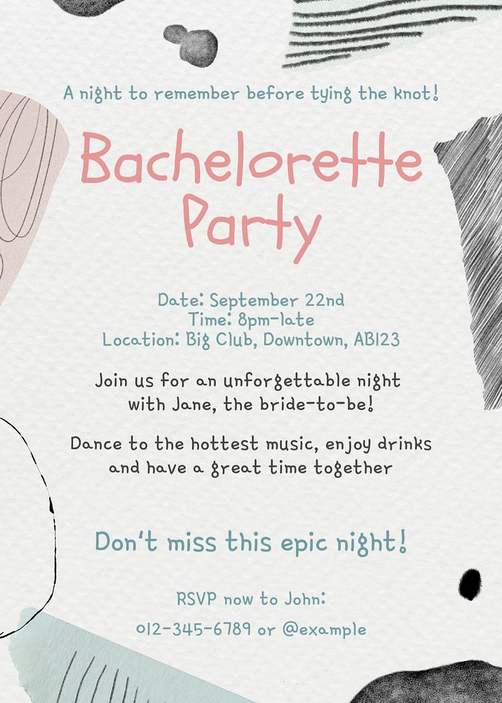 Bachelorette party flyer template, editable text