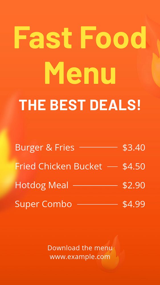 Fast food menu Instagram story template, editable text