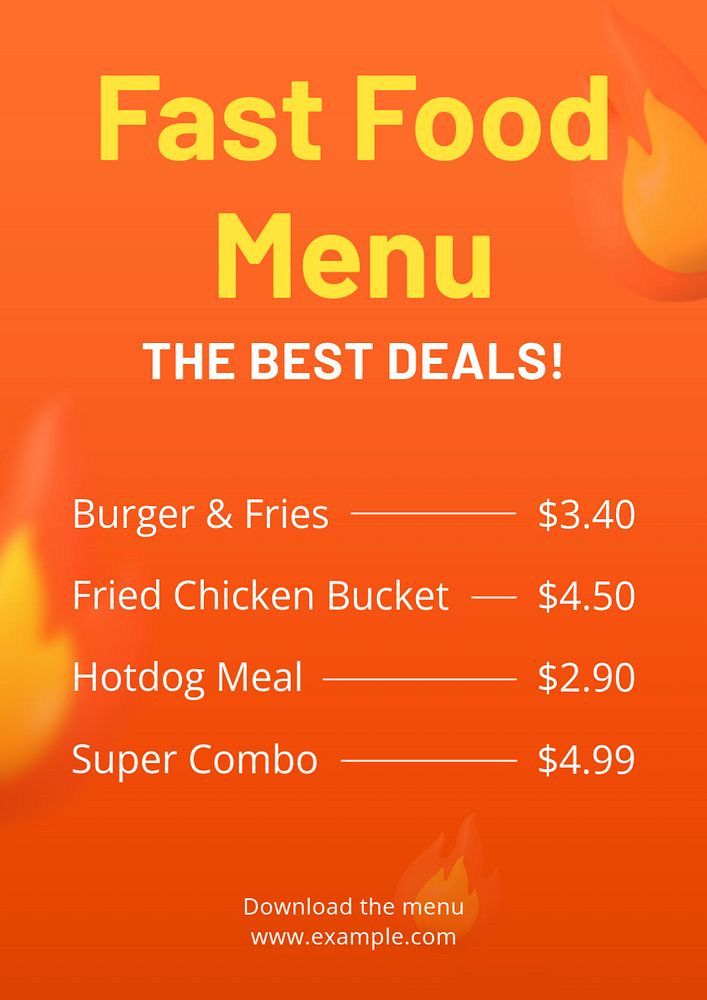 Fast food menu poster template, editable text & design