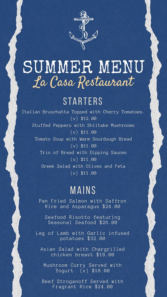 Restaurant menu Instagram story template, editable text