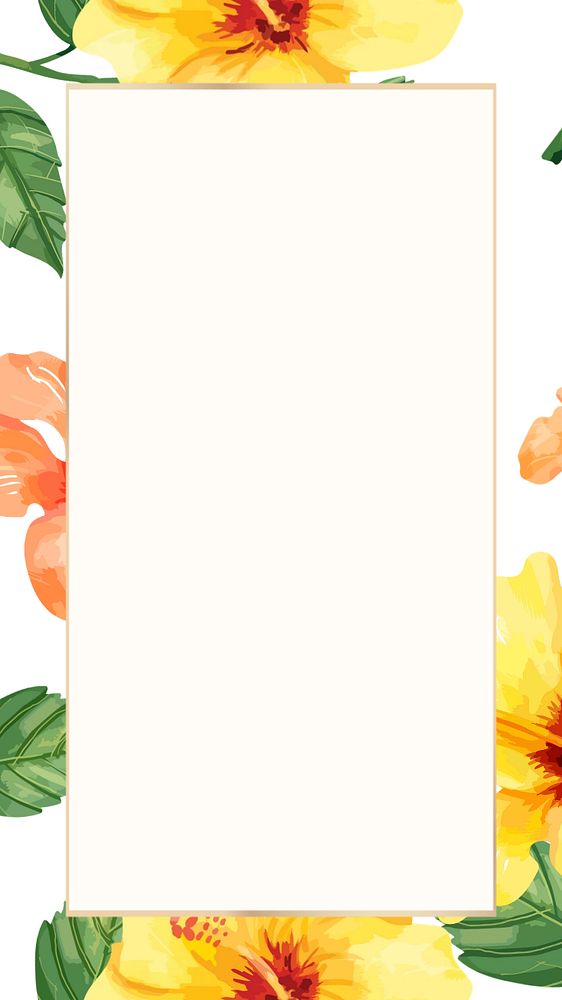 Watercolor hibiscus frame mobile wallpaper, editable design