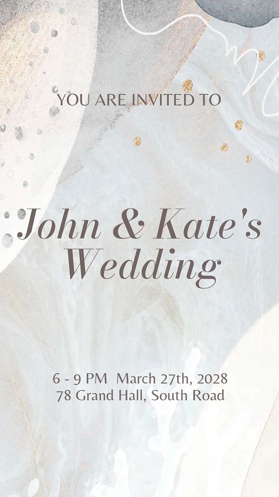 Wedding invitation Instagram story template, editable text